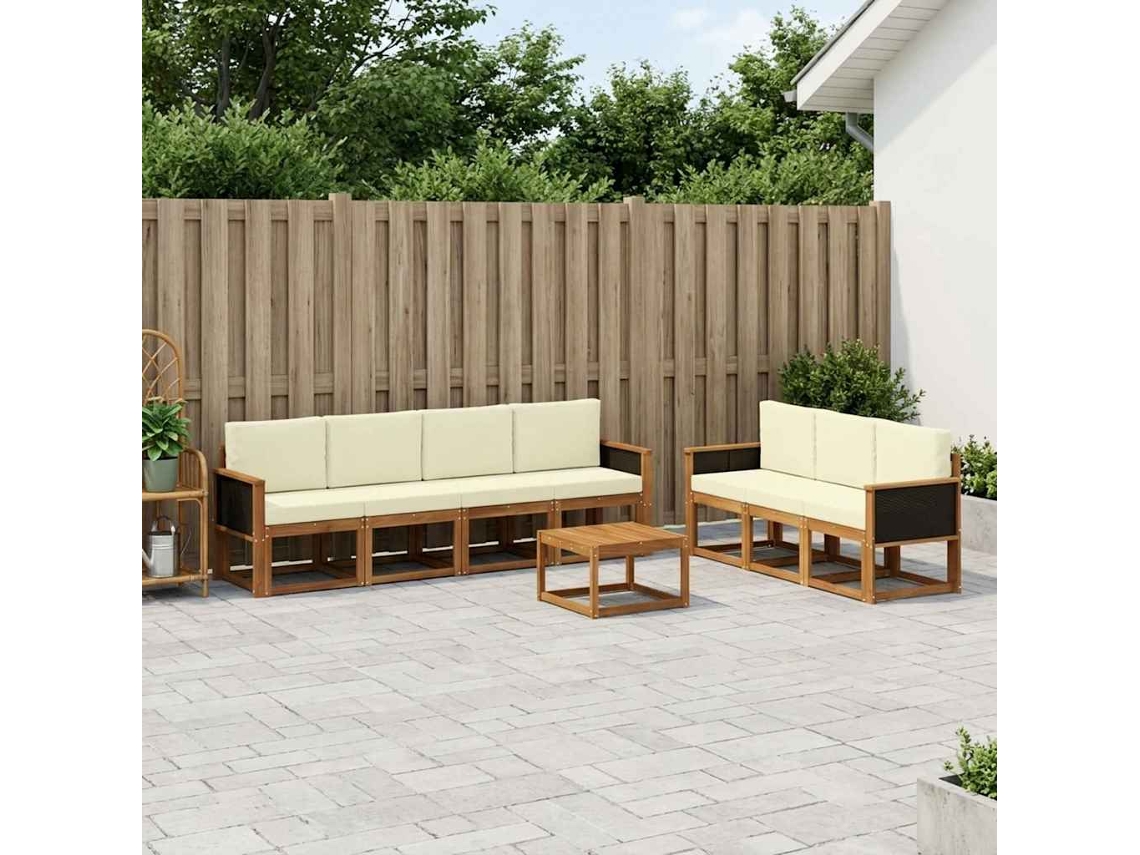 Vidaxl Conjunto De Sofás Para Exterior 7 Unid. Natural E Creme