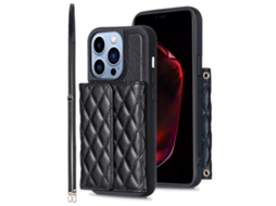 Suporte Casa Para Iphone 15 Pro Pele Sintética Com Porta-cartões Preto