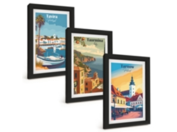 Um Conjunto De Imagens Decorativas Em Uma Molduravistas De Cidades Costeiras Moldura Preta Pinturas De Quarto Espelharte (3 Peças 20x30 Cm)