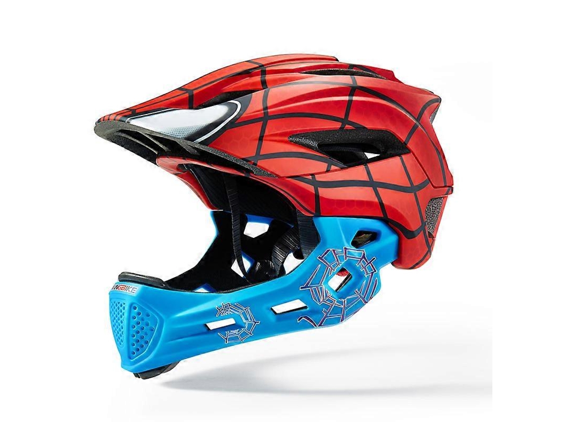Capacete Infantil Para Bicicleta (48-54 Cm, Vermelho E Azul) Com Protetor De Queixo Removível, Adequado Para Crianças De 3 A 8 Anos.