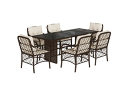 Conjunto de 7 Jantar para Jardim com Almofadões Vime Pe Castanho MAISON EXCLUSIVE