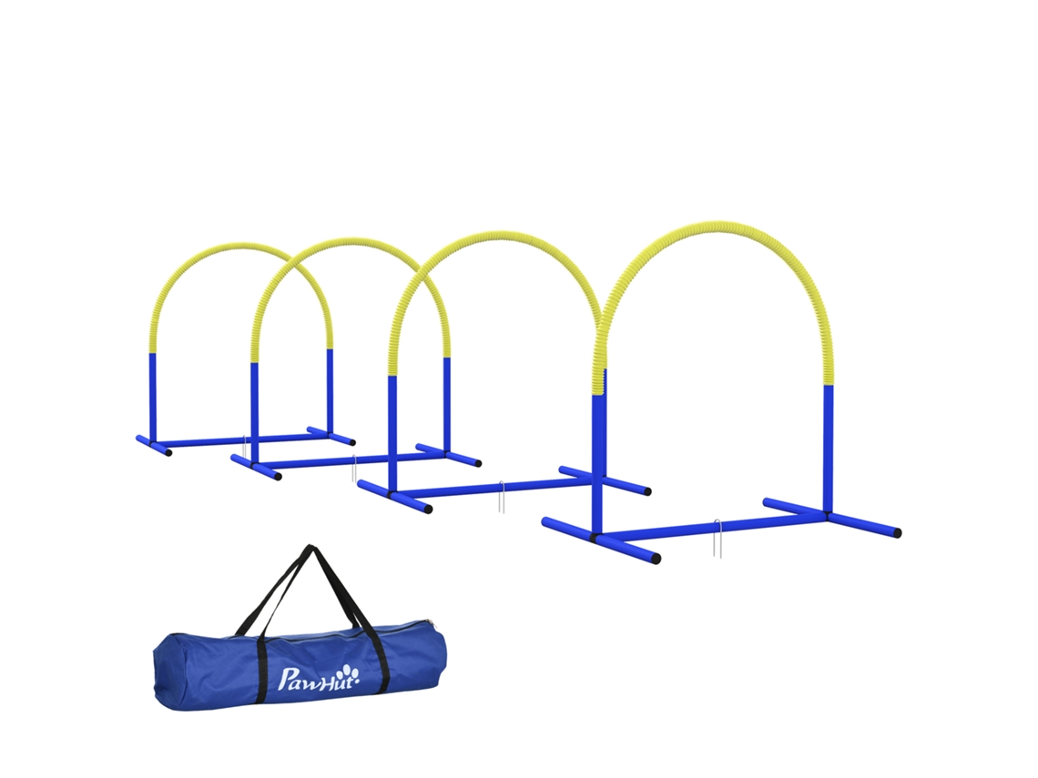 Conjunto de Agility para Cães com 4 Arcos Modulares e Bolsa de Transporte, 88x64x95 Cm, Azul e Amarelo E TOWN COMMERCE GMBH