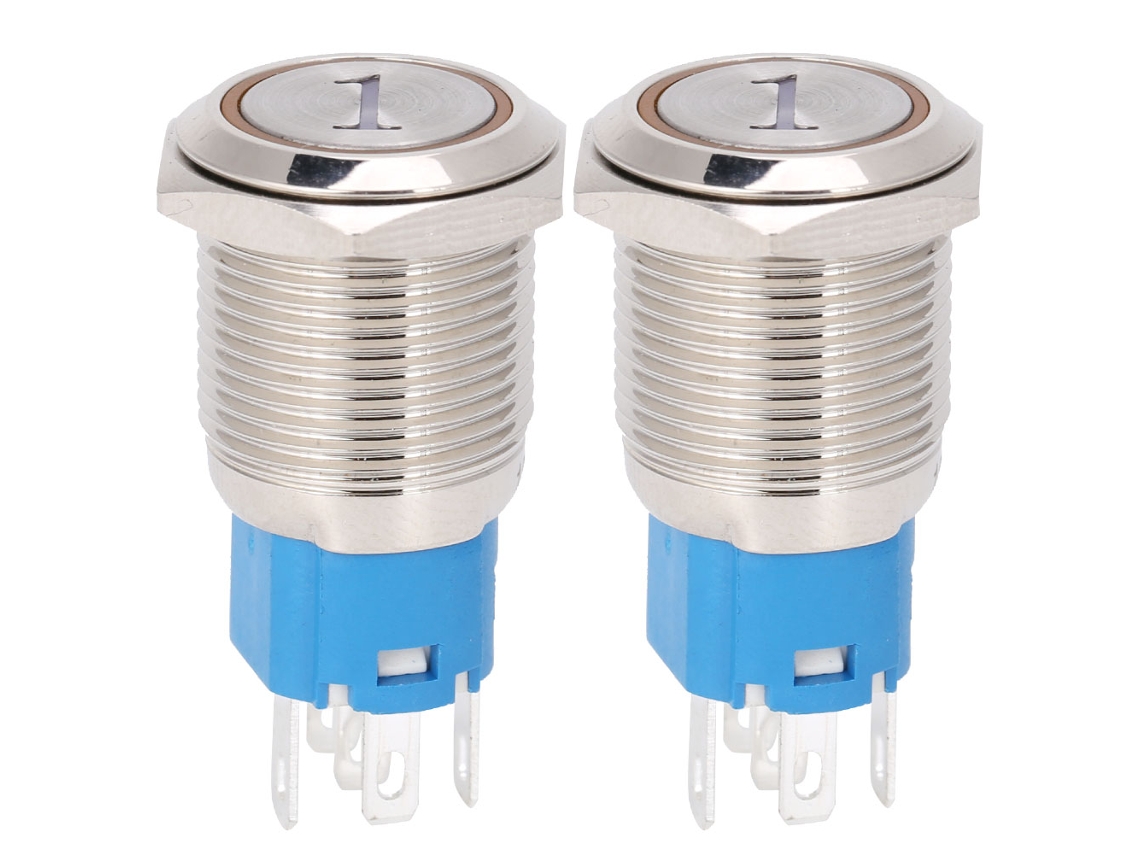 Interruptor De Botão Momentâneo Com Reset 16mm Led Amarelo 5 Pinos 220vac 2pcs