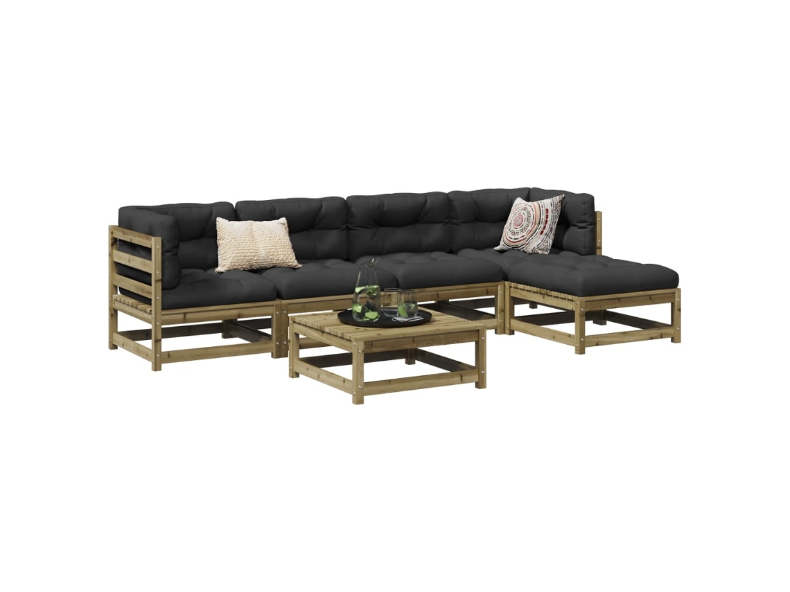 6 Pcs Conjunto De Sofás De Jardimconjuntos Relax Jardimconjunto De Jantar Madeira De Pinho Impregnada Cfw890672 Lovely Home