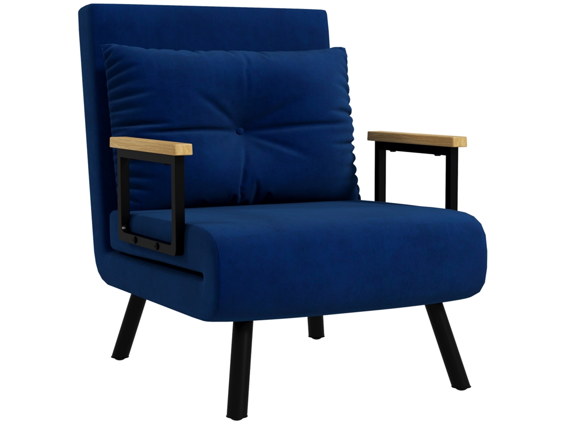 Sofá-cama 3 Em 1 Com Encosto Reclinável E Almofada, Em Tecido Com Efeito Aveludado, 63x73x81 Cm, Azul