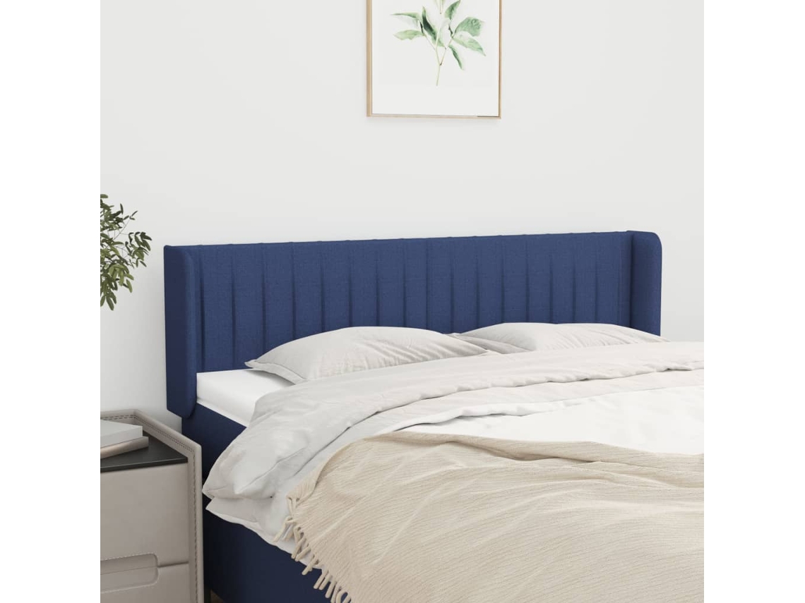 Vidaxl Cabeceira De Cama C/ Abas Tecido 147x16x78/88 Cm Azul
