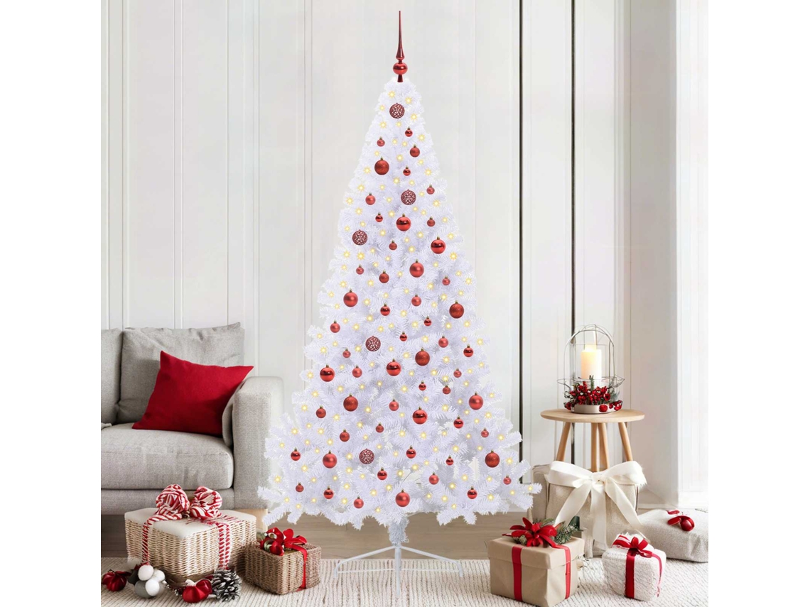 Vidaxl Árvore De Natal Artificial Com 300 Leds Branco 210 Cm Pvc E Aço