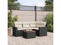 Vidaxl 5 Pcs Conjunto Sofás De Jardim Com Almofadões Vime Pe Preto