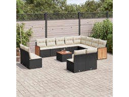 Vidaxl 13 Pcs Conjunto De Sofás De Jardim Com Almofadões Vime Pe Preto