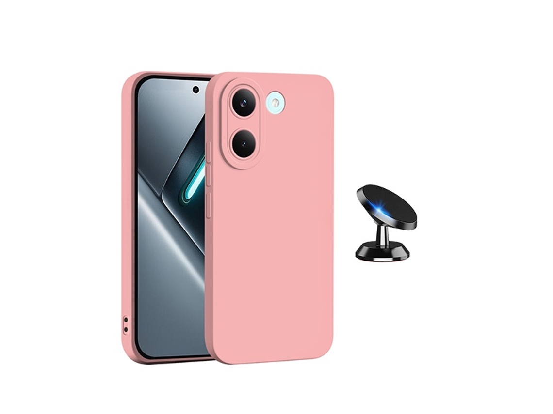 Kit Suporte Magnético Capa Silicone Líquido Phonecare Para Xiaomi Poco X8 Pro - Rosa