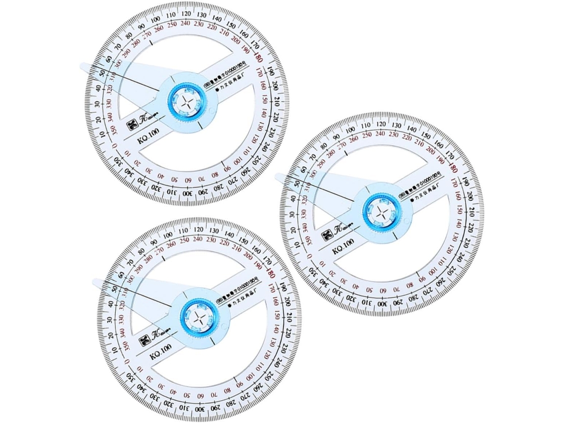 Transferidor Circular Multifuncional De Plástico Transparente Yarnow 3 Peças, Escala De 360 Graus Para Desenho Técnico