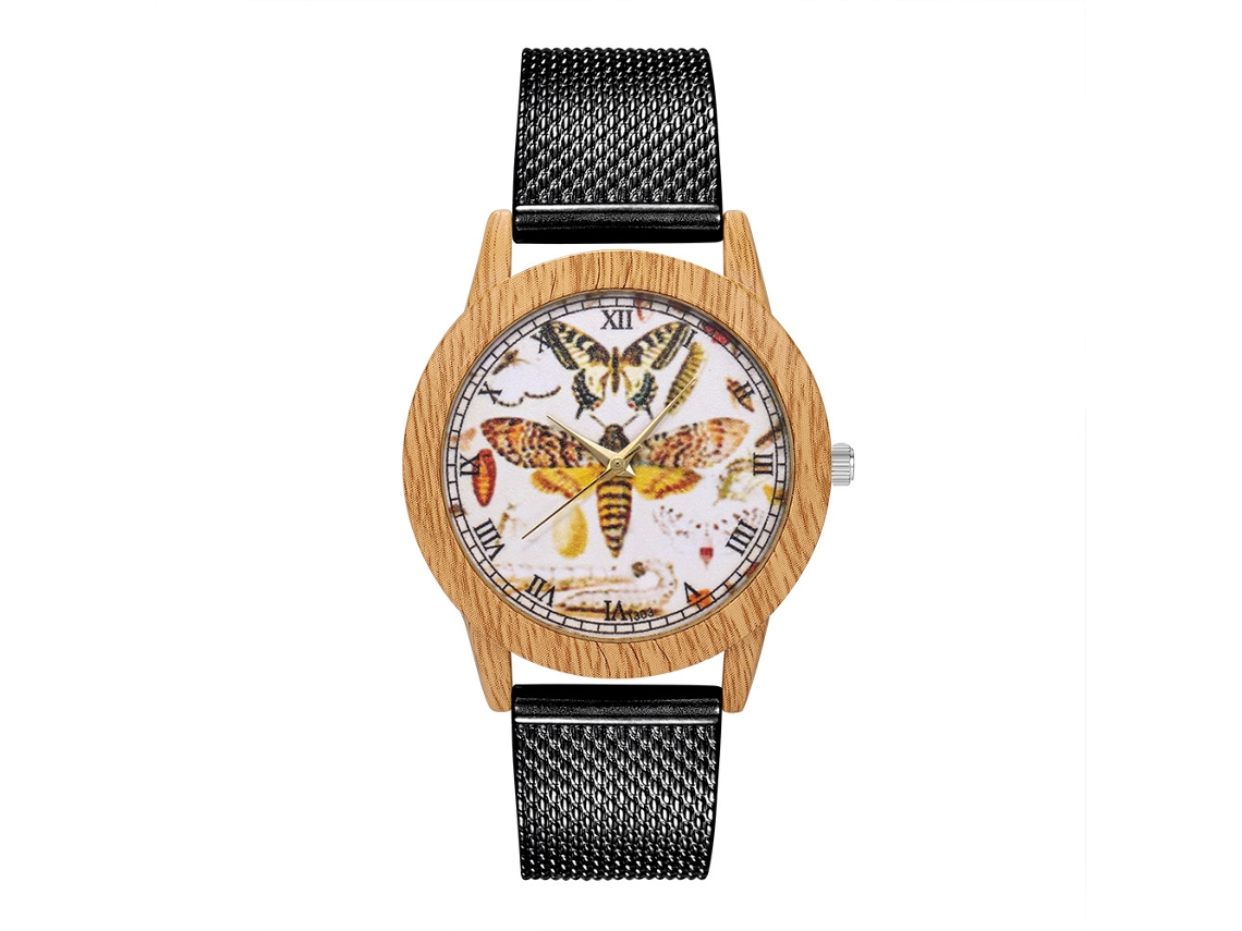Reloj De Cuarzo Unisex Con Correa De Malla De Acero, Dial Redondo, Casual (negro)