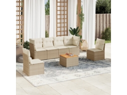 Vidaxl 7 Pcs Conjunto de Sofás P/ Jardim com Almofadões Vime Pe Bege