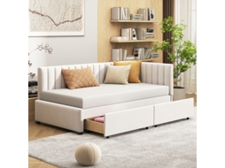 Sofá Cama Multifuncional 90x200cm Com 2 Gavetas De Armazenamento E Estofado Em Veludo Suave Bege Liptaptyn