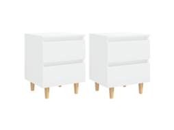 Maison Exclusive - Mesas Cabeceira 2 Pcs Pernas Pinho 40x35x50 Cm Branco Brilhante