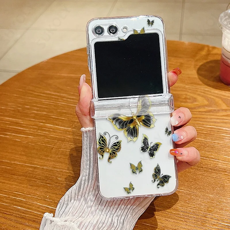 (a206) Capa Rígida Dobrável Transparente Com Estampa De Borboleta Para Galaxy Z Flip4