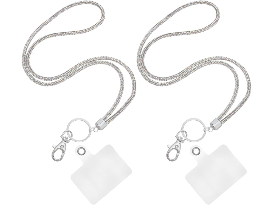 Conjunto De 2 Porta- Crachás Redondos Decorados Com Strass, Alças Prateadas Clipe, Bolsos Transparentes Para