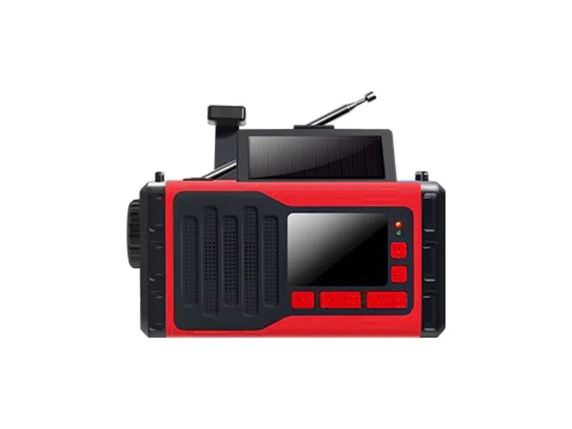Rádio com manivela solar de 5000mAh e lanterna multifuncional BESTVITE (vermelha)