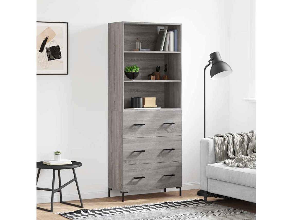 Vidaxl Armário Alto 69,5x34x180 Cm Derivados De Madeira Sonoma Cinza