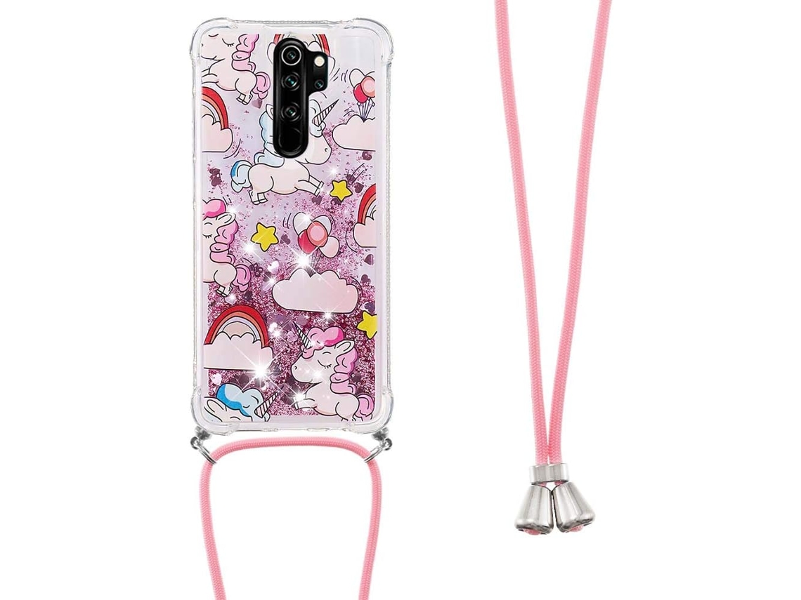 Correia Note Areia Líquido Colar Alça Pescoço Yb para Xiaomi Redmi Note 9 5G HONGWE. Pele Sintética Transparente