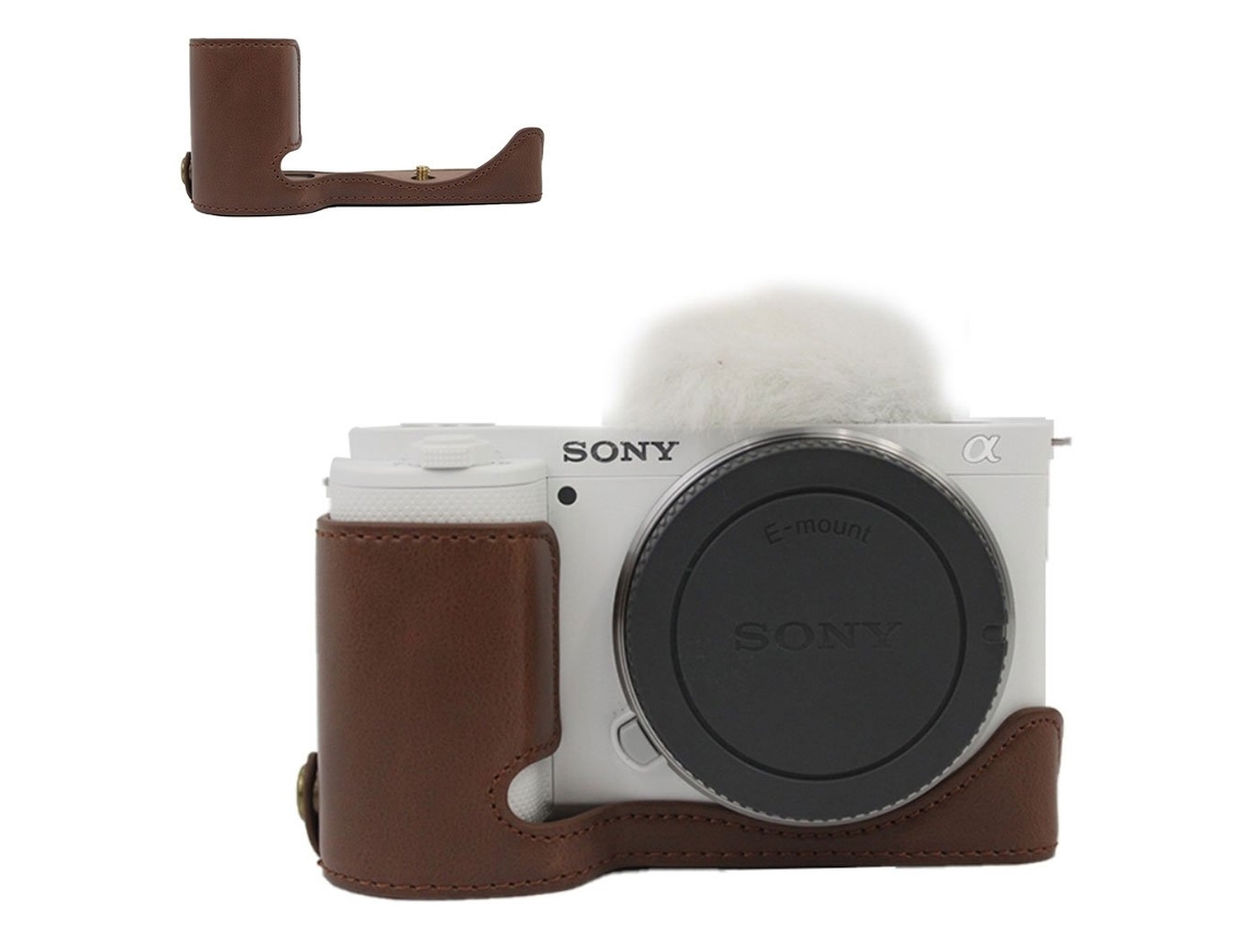 Capa De Couro Com Compartimento Para Bateria Sony Zv E10 Café Brilvibera