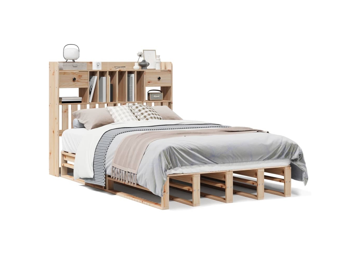 Cama com Estante Sem Colchão 135x190 Cm Pinho Maciço MAISON EXCLUSIVE