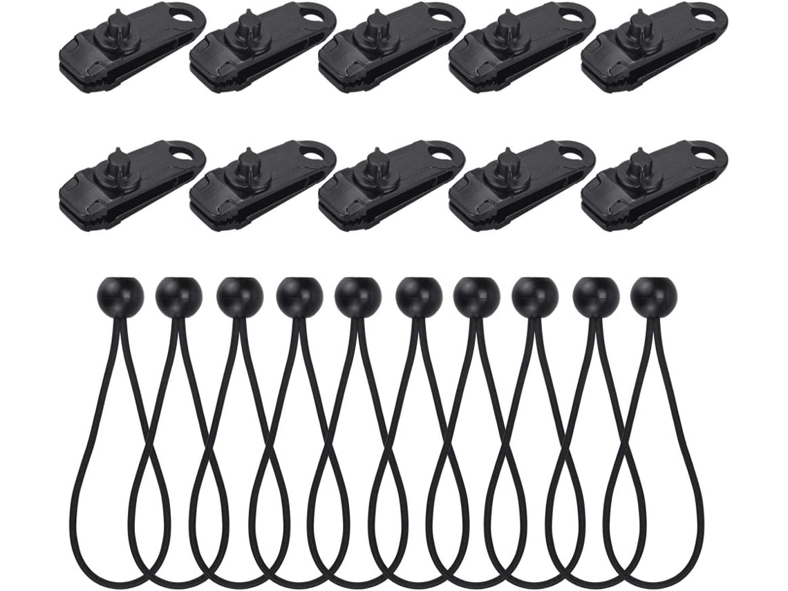 10 Cordas Elásticas De Nylon Com 10 Grampos Abs Para Tenda, Tensionadores De Lona Resistentes Para Piscina Ou Tenda De Camping (preto)