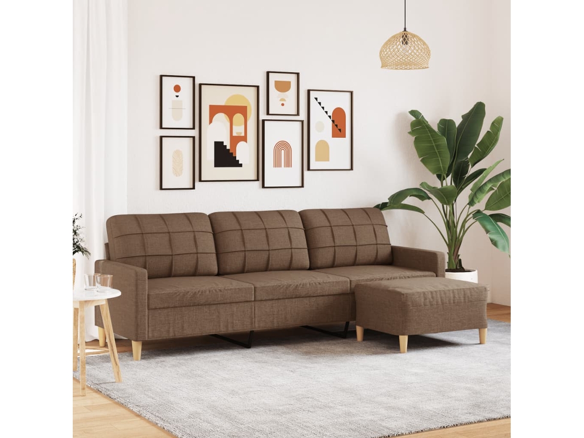 Vidaxl Sofá De 3 Lugares Com Apoio De Pés 210 Cm Tecido Castanho