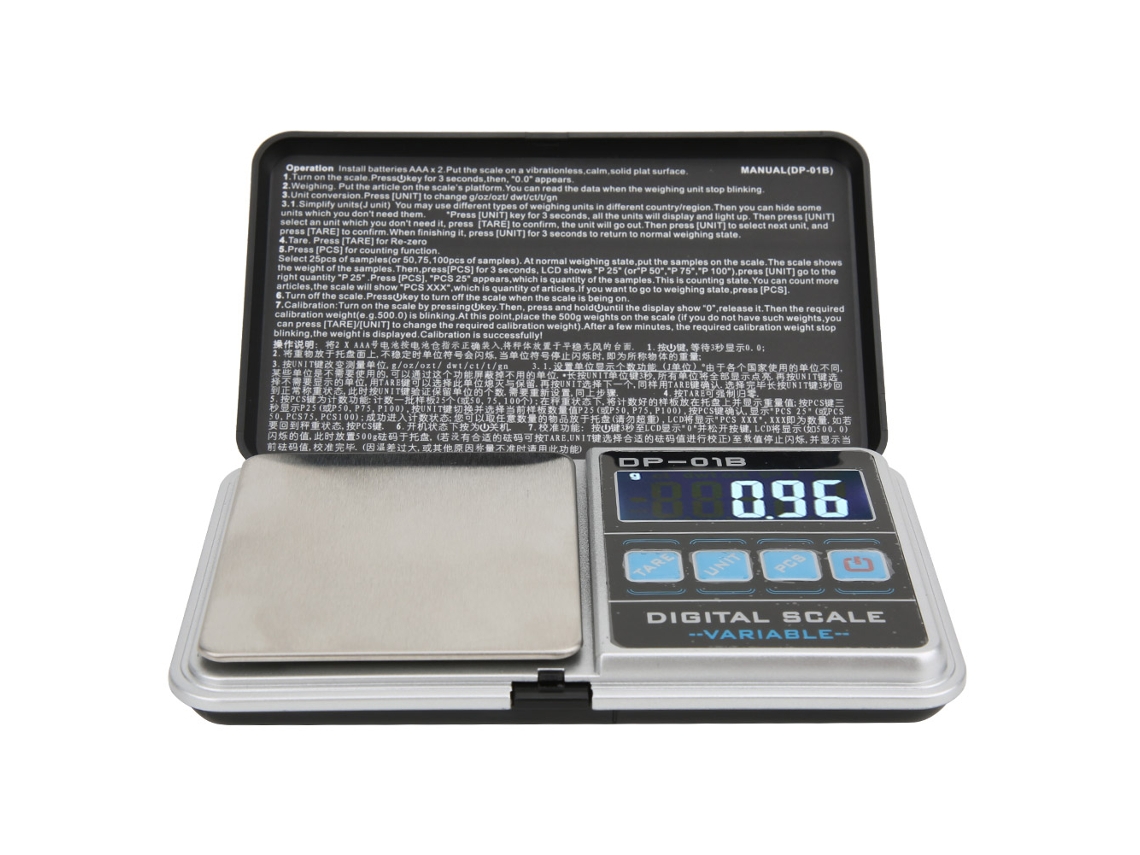 Balança Digital de Bolso Mini Precisa 500g/0.01g para Cozinha e Joias com Display Lcd