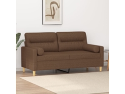 Vidaxl Sofá 2 Lugares + Almofadas Decorativas 140 Cm Tecido Castanho