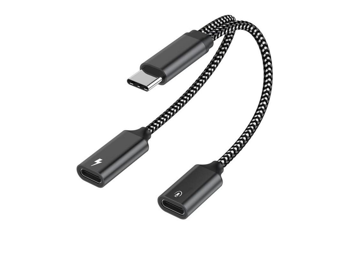Carregamento Rápido de 60 W Tipo-C para Adaptador de Cabo de Áudio Auxiliar de 3,5 Mm Carregar e Ouvir Música 2 em 1 para Interface Tipo-C Reversível
