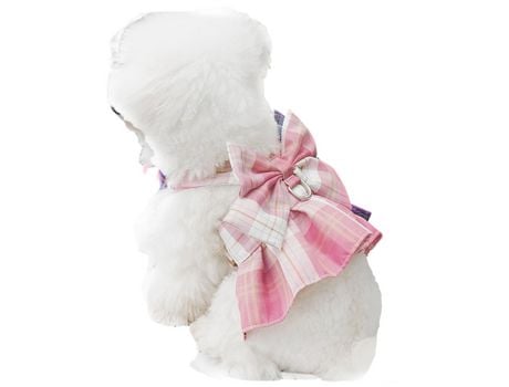 Vestido Xadrez para Cão Com Laço Conjunto De Coleira para Cão Pequenos Gato Meninas Lindos Vestidos para Cãos Rosa S ZMDECQNA