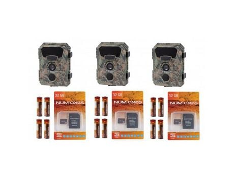 Conjunto de 3 Armadilhas Fotográficas 12 Pilhas Aa 3 Cartões de Memória de 32 Gb NUM'AXES