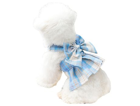 Vestido Xadrez para Cão Com Gravata Borboleta Conjunto De Trela para Cão Pequenos Gato Menina para Cão Azul M ZMDECQNA