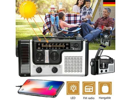 Rádio Solar de Manivela Fm Am Lanterna de Emergência Recarregável com Dínamo Led
