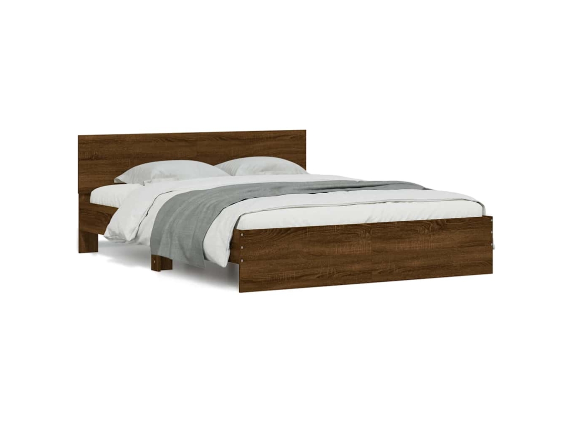 Estrutura Cama Cabeceira/luzes Led 150x200 Cm Carvalho Castanho