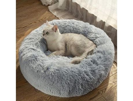 Cama Redonda de Pelúcia para Animais de Estimação Adequada para Cachorrinhos e Gatinhos Cinza FLAYOR