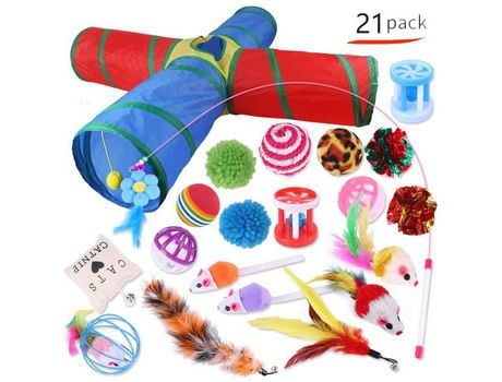 Kit de Brinquedos para Gatos Brinquedos para Animais de Estimação para Gatinhos Jogo de Bolas de Túnel para Gatos Jogo de 21 Peças HAUTSTORE
