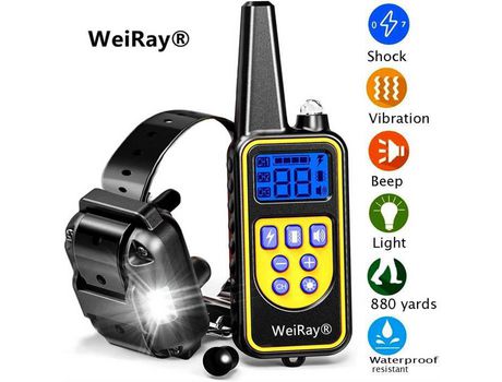 Coleira de Treinamento Elétrica para Cão Coleira de Treinamento de Controle Remoto À Prova D'Água e Recarregável WEIRAY