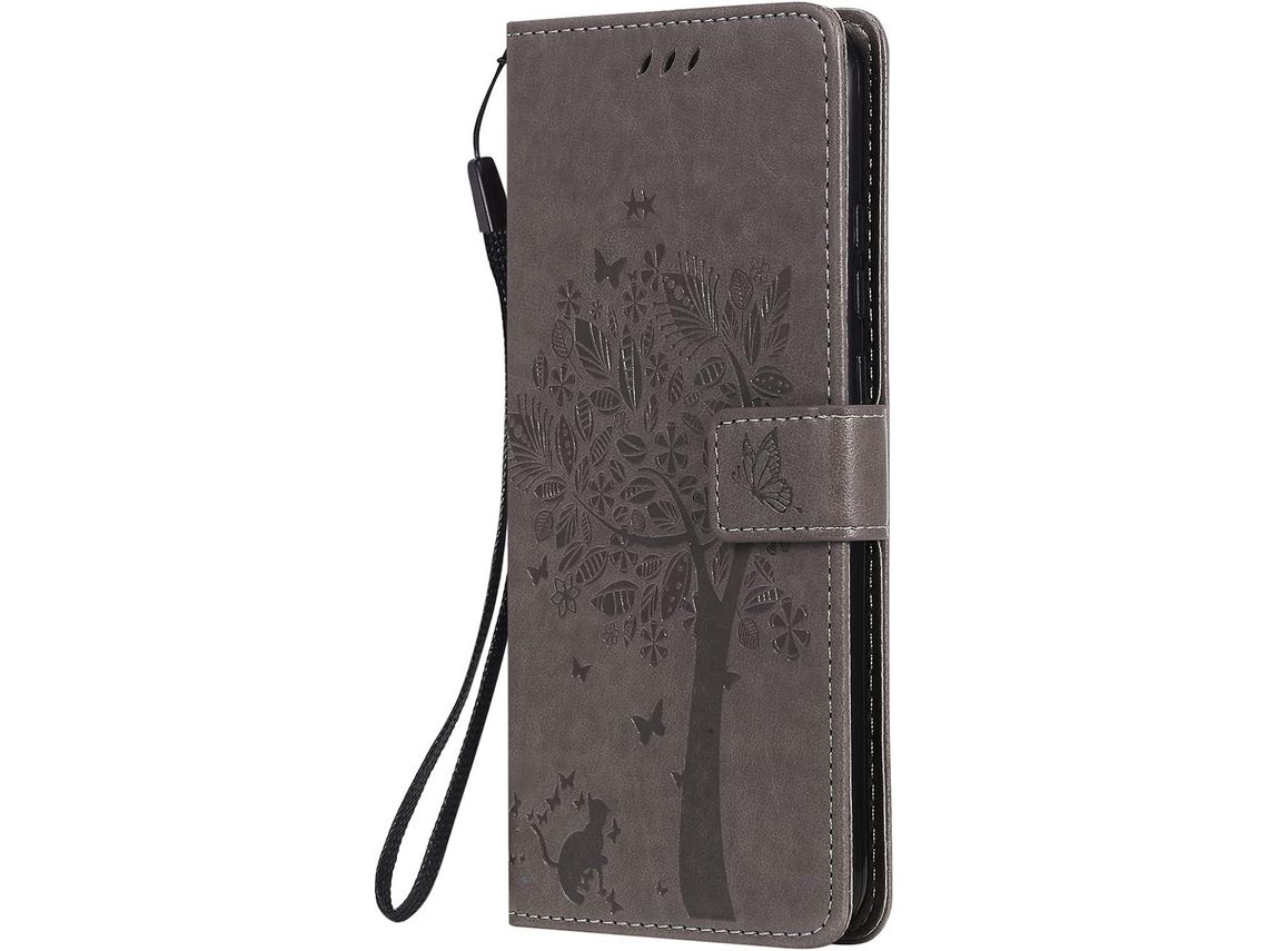 Capa Fólio para Huawei P Smart+ HONGWE. Pele Castanho