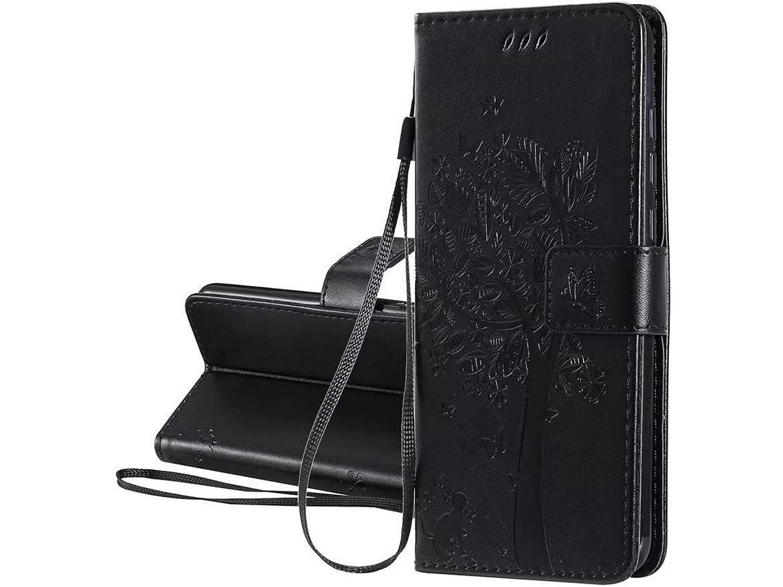 Capa Fólio para Realme 8I- HONGWE. Pele Sintética Retro Preto