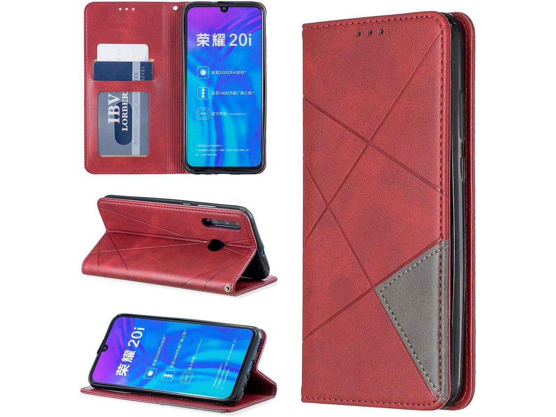 Capa Fólio para Huawei P Smart+ HONGWE. Magnética Castanho