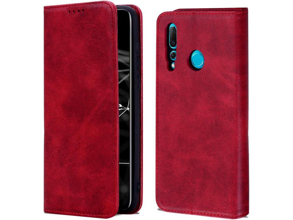 Capa Fólio para Huawei Nova 4 Pro, Nova 4 HONGWE. Magnética com Porta-Cartões Premium Castanho