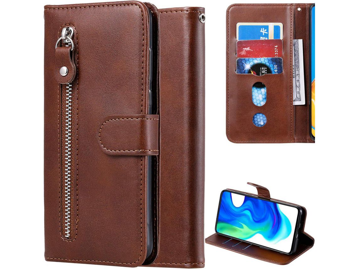 Capa Fólio para Samsung Galaxy J4 HONGWE. Pele Sintética Magnética Castanho