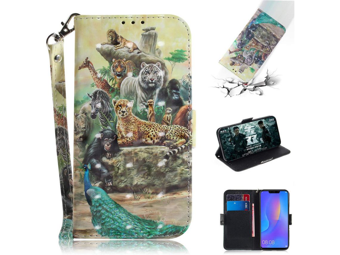 Capa Fólio para Honor, Huawei Honor 8C, Honor 3 HONGWE. Magnética com Porta-Cartões Castanho