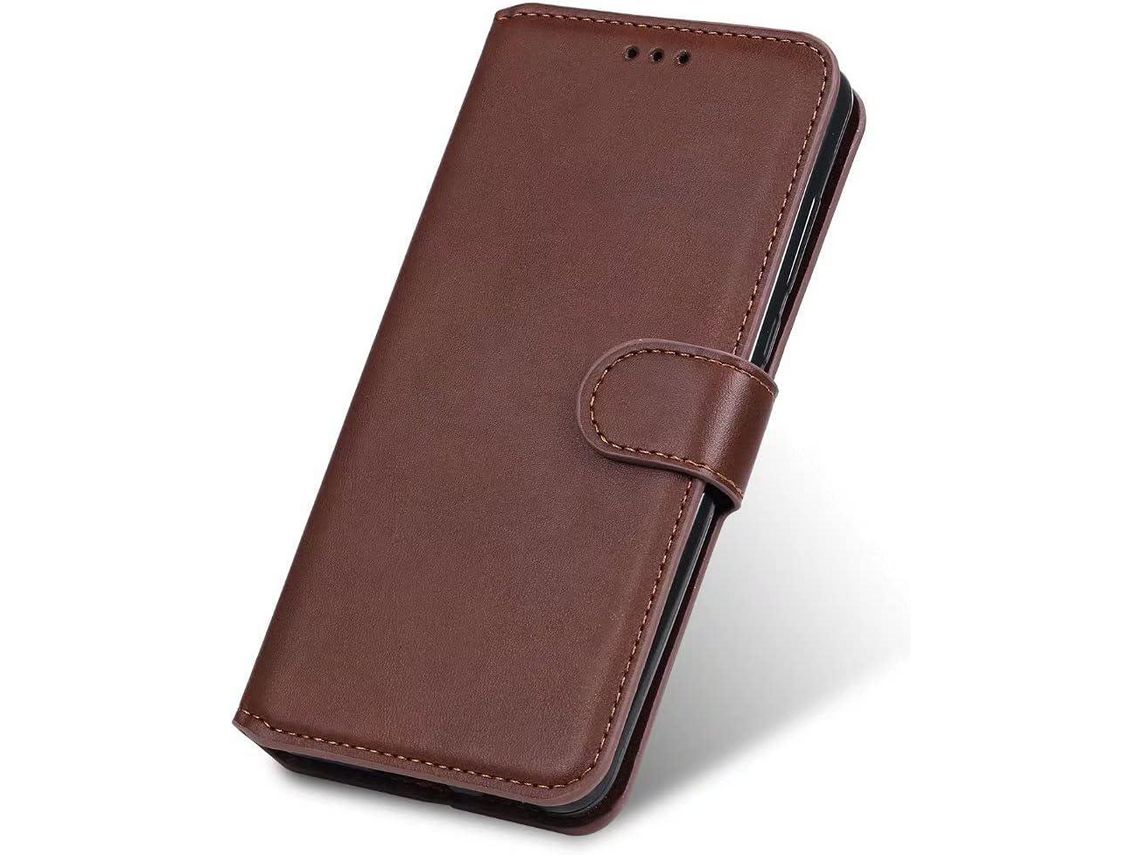 Capa Fólio para Xiaomi Redmi Note 11S, Redmi Note 11 HONGWE. Pele Sintética Premium Castanho
