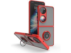 Capa para Huawei P50 Pocket, P50 HONGWE. Anti-Choque Rígida com Anel de Suporte Vermelho