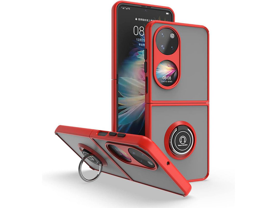 Capa para Huawei P50 Pocket, P50 HONGWE. Anti-Choque Rígida com Anel de Suporte Vermelho