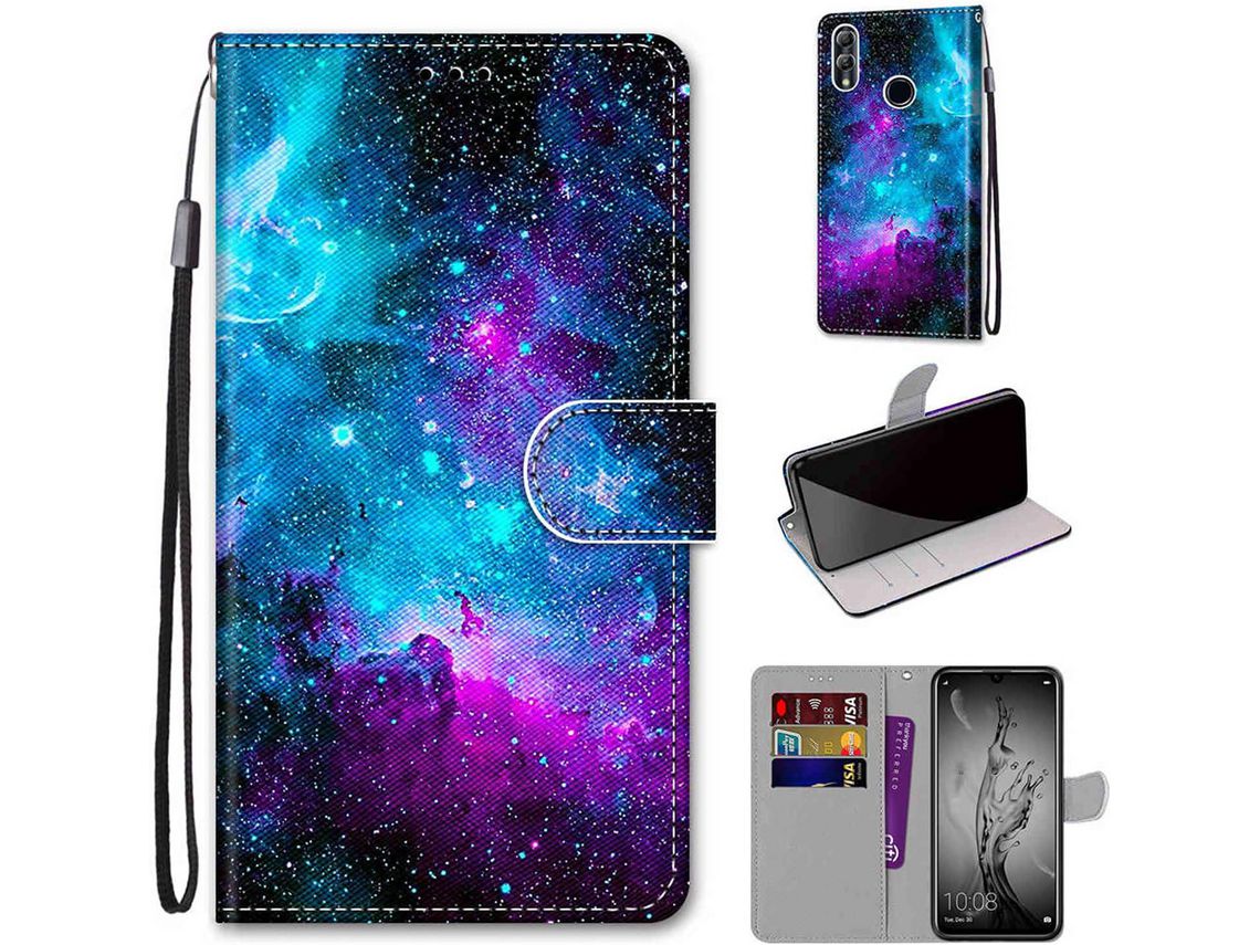 Capa para Honor, Huawei Honor Lite, P Smart+, Honor 10 Lite HONGWE. Magnética com Porta-Cartões Castanho