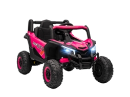 Carro Infantil Elétrico UTV 12V Rosa com 2 Motores, Controle Remoto 2.4g, Velocidade Máxima de 7 Km/h e Sistema de Suspensão